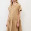 Marc O'Polo DENIM DRESS T-SHIRT STYLE HEAVY RAW RUFFLES - Jerseykleid - Bright Chestnut
