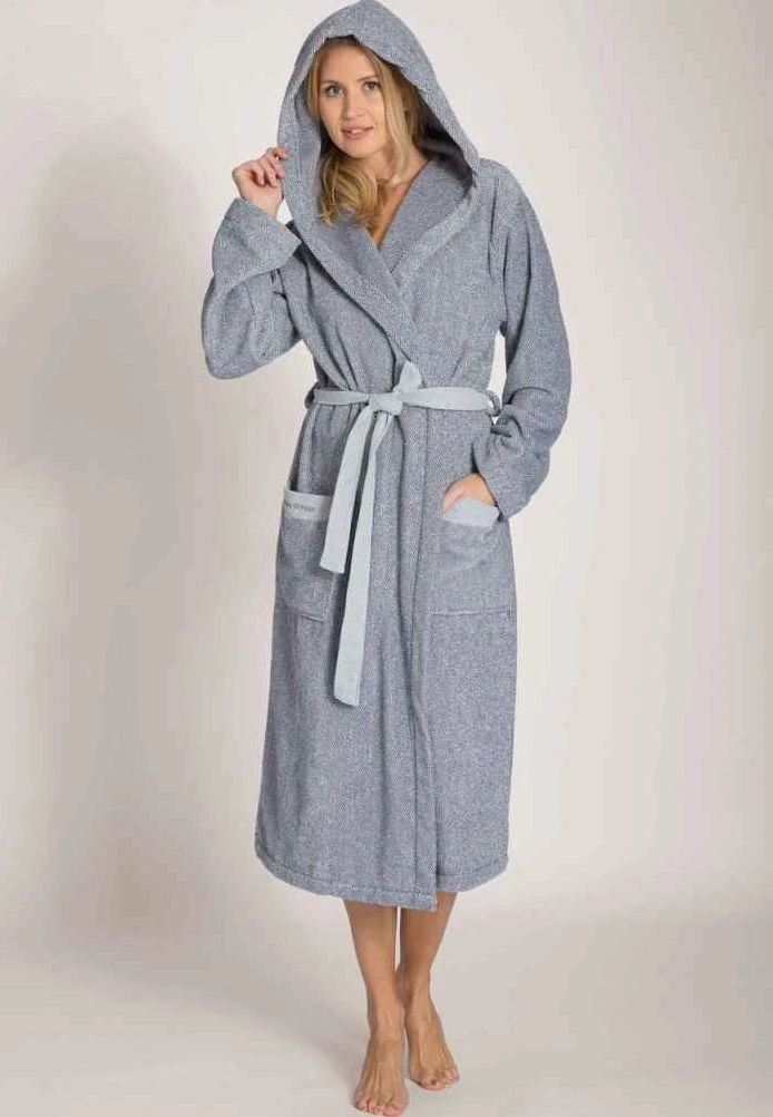 Marc O'Polo Bademantel - Blue Smoke / Off White 1 Marc O'Polo Bademantel - Blue Smoke / Off White