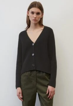 Marc O'Polo V-NECK-CARDIGAN CROPPED AUS HEAVY-WEIGHT-ORG - Strickjacke - Black