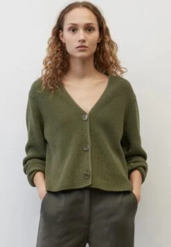 Marc O'Polo V-NECK-CARDIGAN CROPPED AUS HEAVY-WEIGHT-ORG - Strickjacke - Wild Olive