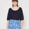 Marc O'Polo 3 4 SLEEVE ROUND NECK WITH PLEATS SOLID - T-Shirt Basic - Deep Blue Sea