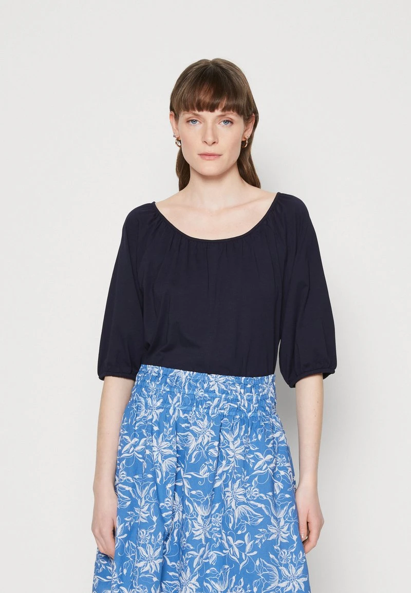 Marc O'Polo 3 4 SLEEVE ROUND NECK WITH PLEATS SOLID - T-Shirt Basic - Deep Blue Sea 1 Marc O'Polo 3 4 SLEEVE ROUND NECK WITH PLEATS SOLID - T-Shirt Basic - Deep Blue Sea