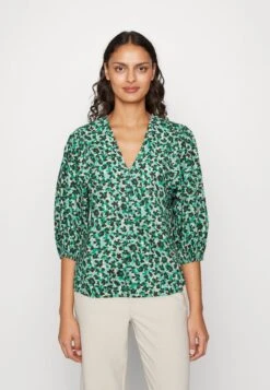 Marc O'Polo DEEP V NECK VOLUME SLEEVE ELASTIC HEM PRINTED - Bluse - Green