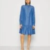 Marc O'Polo DRESS SHORT STYLE GATHERING - Jeanskleid - Washed Mid Blue