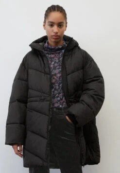 Marc O'Polo DENIM PUFFER MIDI COAT WITH HOOD - Wintermantel - Black