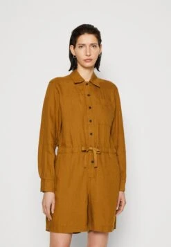 Marc O'Polo OVERALL SHORT LEG LONG SLEEVE DRAWSTRING BUTTON PLACKET - Jumpsuit - Wood Brown