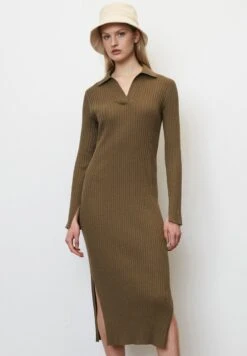 Marc O'Polo LONGSLEEVE POLO COLLAR - Etuikleid - Earthy Brown