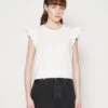 Marc O'Polo DENIM SLEEVELESS RUFFLES AT ARMHOLE - T-Shirt Print - Egg White